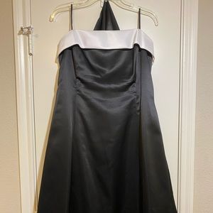 Black and white satin formal dress